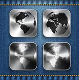 Globe and world map on brushed metal app icons