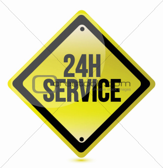 24 hour service yellow sign