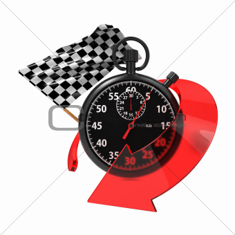  Checkered Flag with Stopwatch and Arrow.