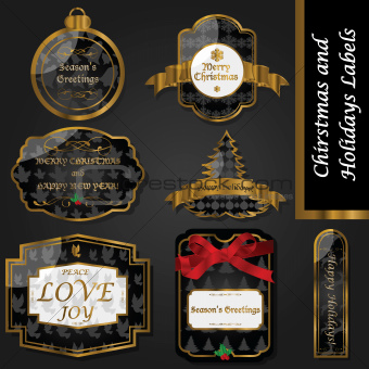 Gold and black vintage Christmas labels