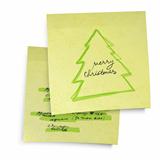 Business yellow sticky notes with Merry Christmas tree. Vector i