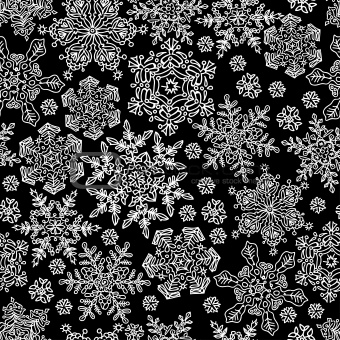 Seamless snowflakes pattern. White on black, vector, EPS8