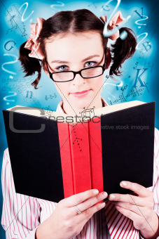 Bright Cute Girl Studying Education Textbook