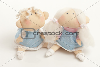 handmade toys boy and girl on the white