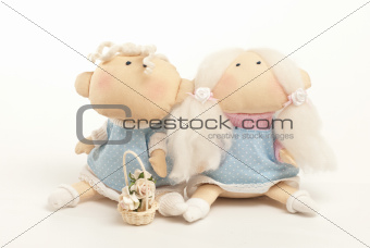 handmade toys boy and girl on the white