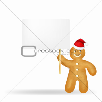 Gingerbread Man With Blank Gift Tag And Santa Hat