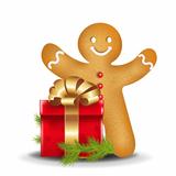 Gingerbread Man With Red Gift Box