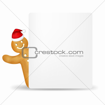 Gingerbread Man With Santa Hat And Blank Gift Tag