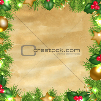 Vintage Paper Background With Christmas Border