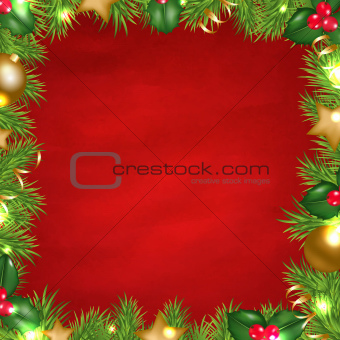 Vintage Red Background With Christmas Border
