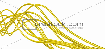 fibre-optical  yellow metallic cables on a white background