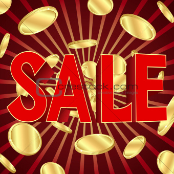 Sale poster with gold coins.