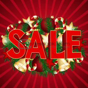 Christmas sale poster with green spruce branch.