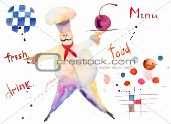 Watercolor illustration of chef