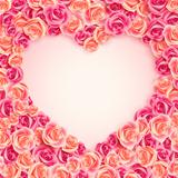 Valentine`s Day card on pink roses