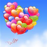 Colorful Heart Shaped Balloons in the sky