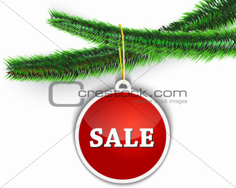 Christmas sale label hanging on tree