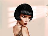 Stylized woman with short black hair