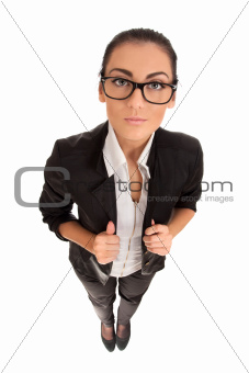 Funny portrait of serious woman
