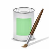 green paint tin and paint brush