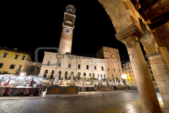 Piazza Erbe and Lamberti Tower in Verona