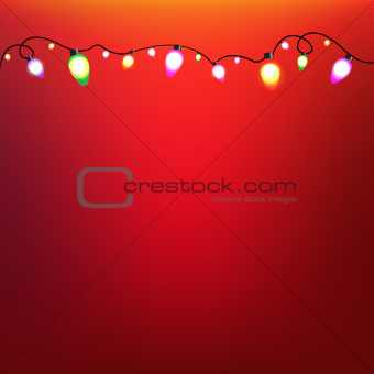 Colorful Bulb Garland With Red Background