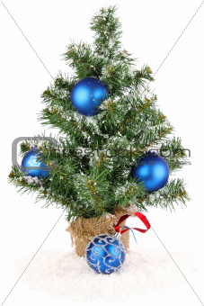 christmas tree with blue decoration