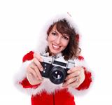 Pretty Mrs. Santa with retro camera
