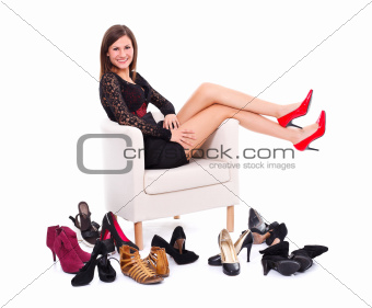 Woman with her many shoes