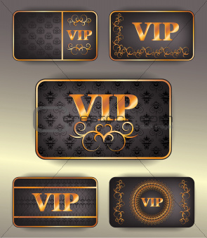 set of gold vip cards with pattern