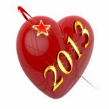 New year 2013, red heart and flying star