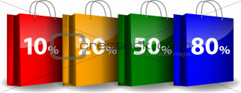 Colorful shopping bags with the sale percents
