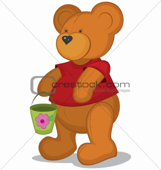 Teddy bear with pail in red T-short