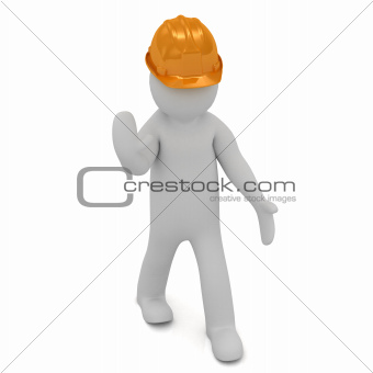 3D man in an orange helmet stops traffic