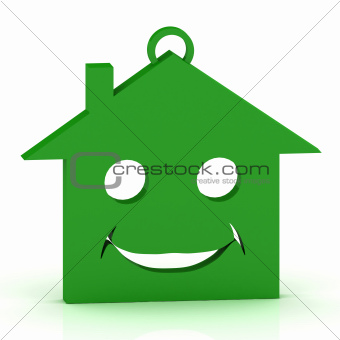 Keychain green house with a beautiful smile