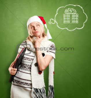 Woman Waiting For Christmas With Laptop
