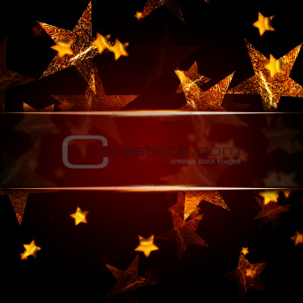 golden stars over dark red christmas background with text space