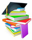 Education book pile graduation hat concept