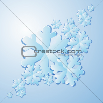 Winter background. Blue paper snowflakes with shadows.
