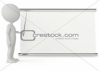 3d humanoid character with a empty signboard