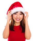 Asian woman in santa clause hat