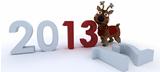 cute reindeer charicature bringing in the new year
