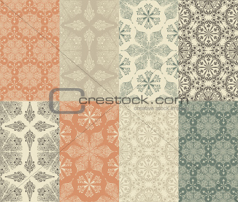 8 Vector Seamless Winter Patterns with  Snowflakes 