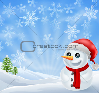 Christmas Snowman in snowy scene