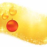 Golden sparkling Christmas background with hanging baubles