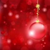 Beautiful red Christmas background with bauble and golden bow