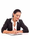 Portrait of business woman signing documents