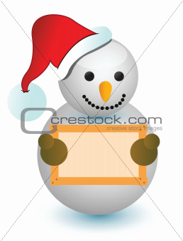 snowman holding wood sign