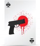 gun and blood on a playing card
