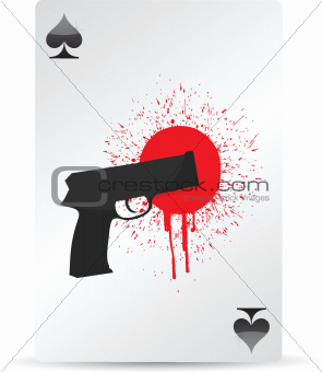 gun and blood on a playing card